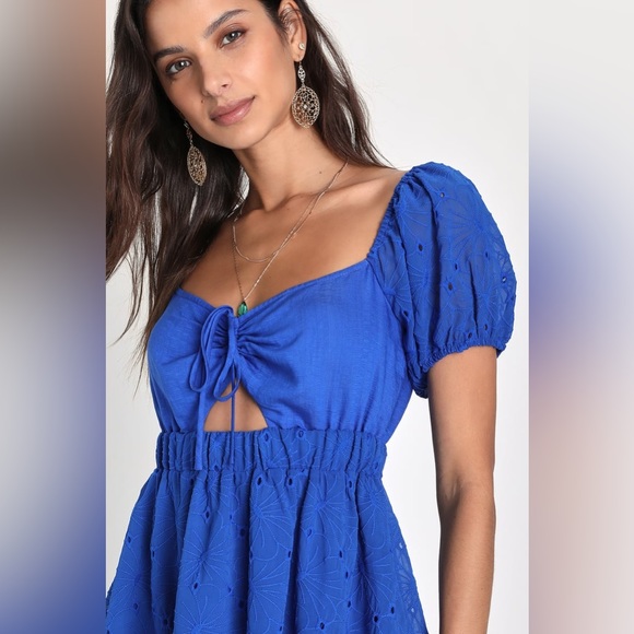 🆕(NWT) LULUs Excuse to Flirt Floral Embroidered Puff Sleeve Mini Sundress. XS - Picture 4 of 5